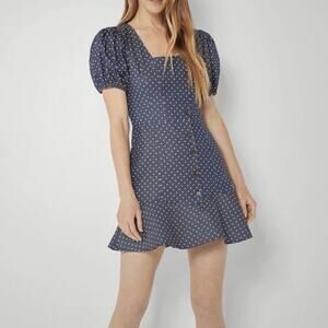 BCBGMAXAZRIA Navy Blue Puff Sleeve Polka Dot Dress Size Small NWT